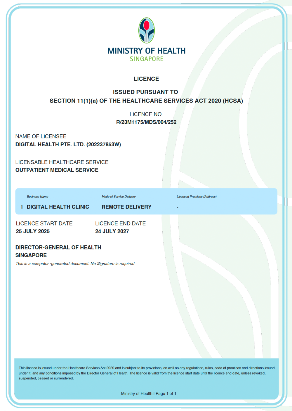 MOH License